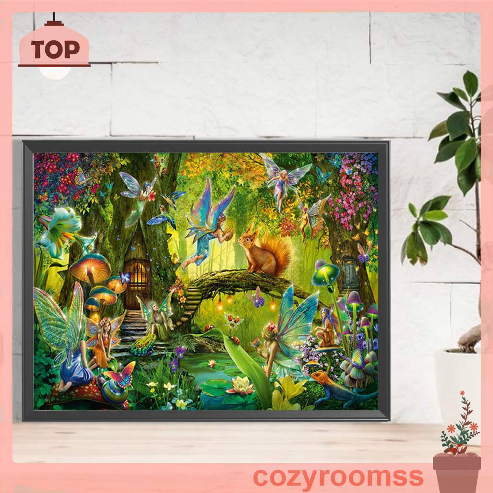 Bộ Tranh Đính Đá 5D Họa Tiết Yêu Tinh Rừng Độc Đáo DIY Dùng Trang Trí Nhà Cửa
