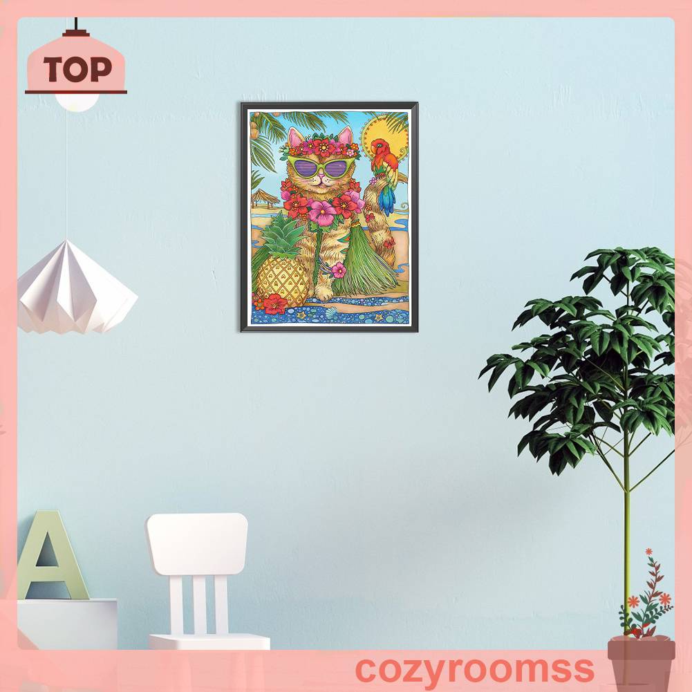 Tranh Đính Đá Kim Cương Toàn Bộ 5D DIY Hình Vẽ Mèo Trang Trí Nhà Cửa