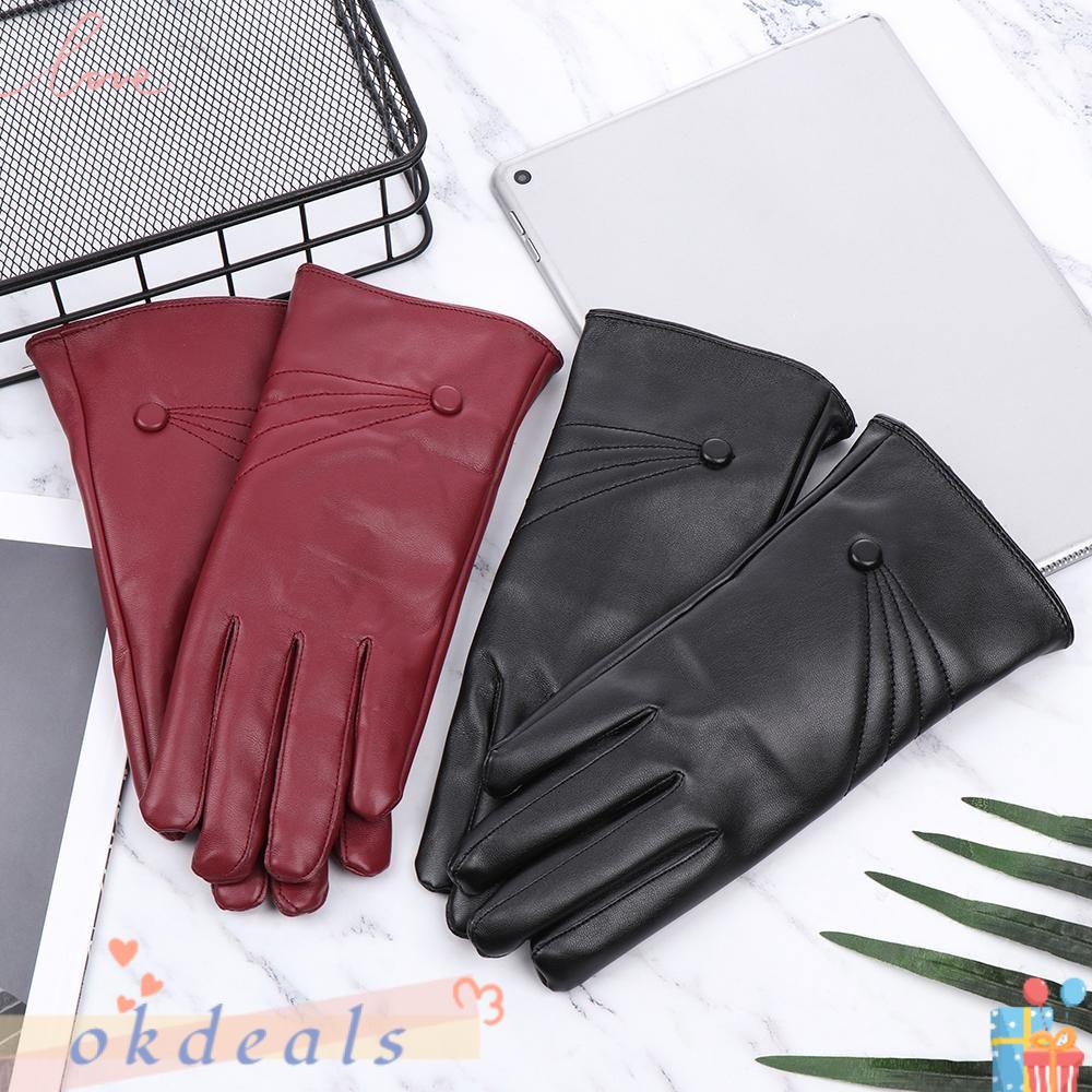 OKDEALS Găng Tay Da PU Phối Nhung Chống Gió Thời Trang Mùa Đông