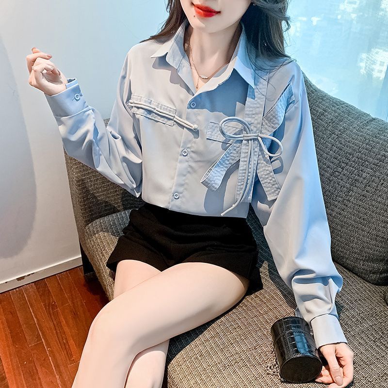 Áo Sơ Mi Tay Dài Thắt Nơ Phong Cách Hàn Quốc Đơn Giản Ngọt Ngào Chống Lão Hóa Cho Nữ