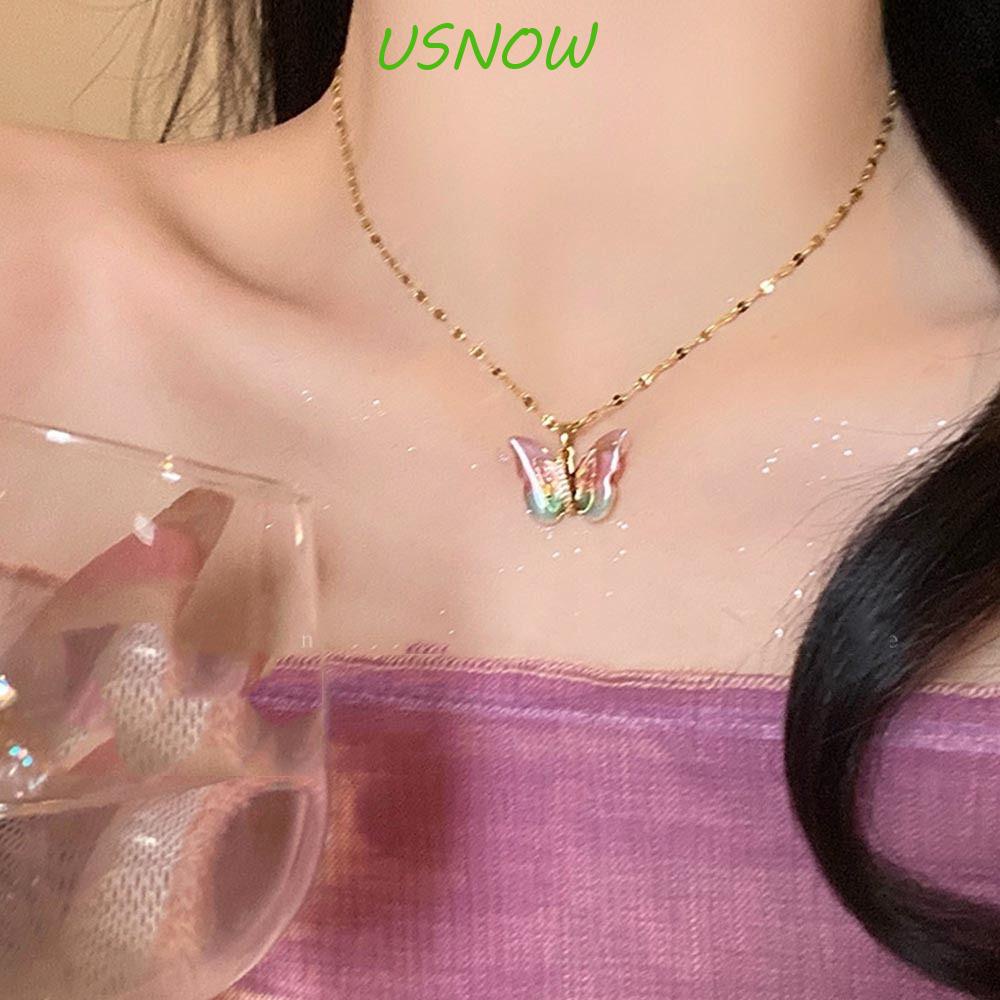 USNOW Vòng cổ Hình Bướm Trong Suốt Nhiều Màu Phong Cách Hàn Quốc