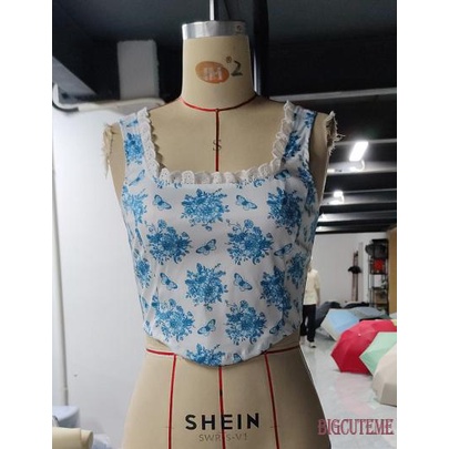 Áo Tank Top Sát Nách Cổ Vuông In Họa Tiết Hoa Có Khóa Kéo Sau Lưng Cho Nữ