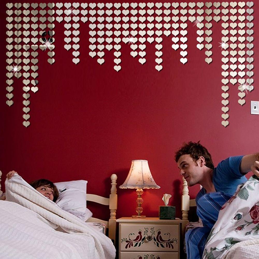 LONTIME Bộ 100 Miếng Dán Tường Tráng Gương Hình Trái Tim 2.25cm * 2cm Độc Đáo Trang Trí Văn Phòng