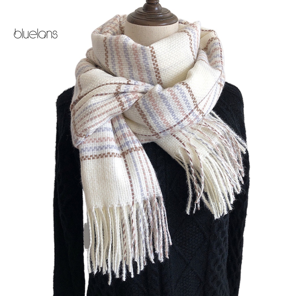 Khăn Choàng Giữ Ấm Mùa Đông Bằng Chất Liệu Cashmere Mềm Mại In Họa Tiết Ca Rô Phối Tua Rua Dành Cho Nữ