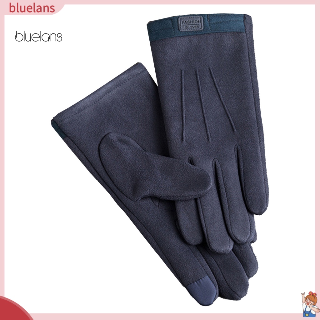 1 Đôi Găng Tay Da Lộn Lót Lông Giữ Ấm Cảm Ứng Màn Hình Thời Trang Nam