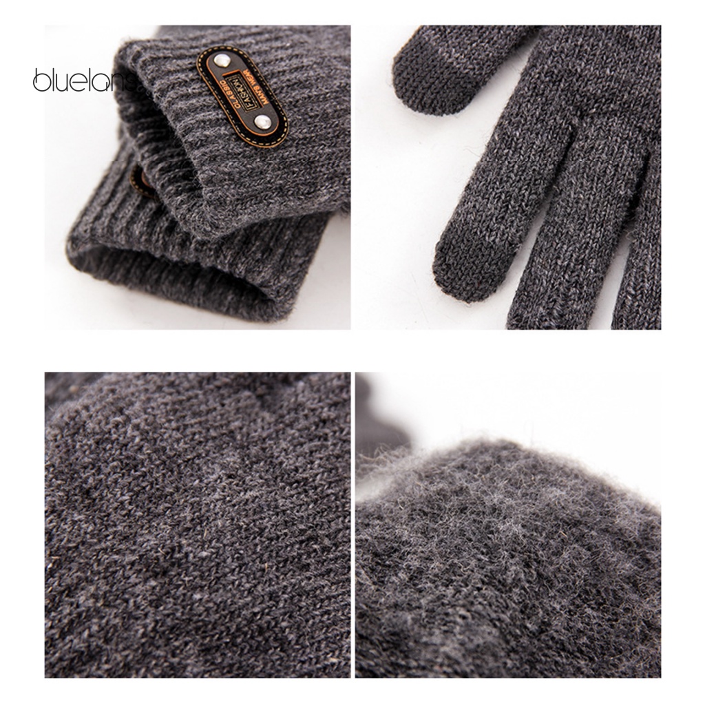 1 Đôi Găng Tay Da Giả In Logo 3D Dày Dặn Có Gân Cảm Ứng Thời Trang Thu Đông Cho Nam