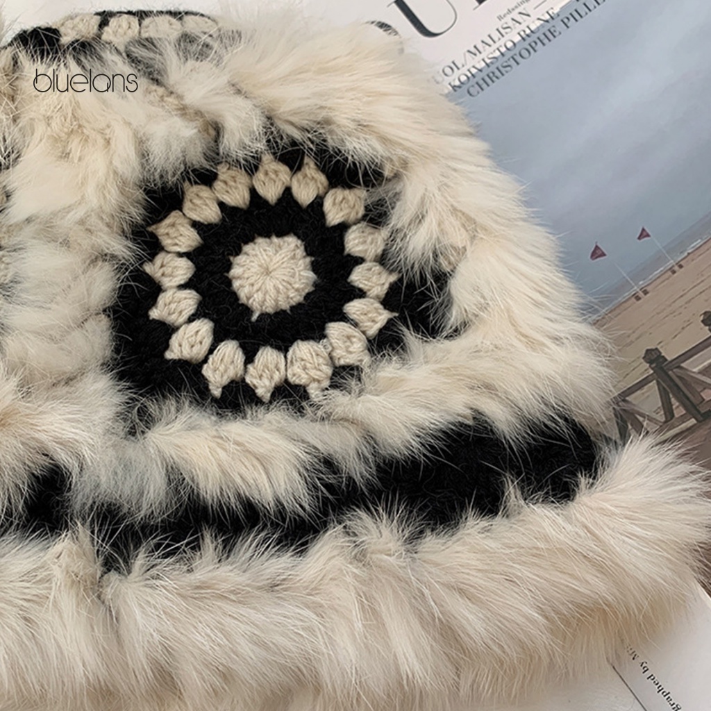 Nón Tai Bèo Phủ Lông Họa Tiết Hoa Thời Trang Thu Đông Cho Nữ