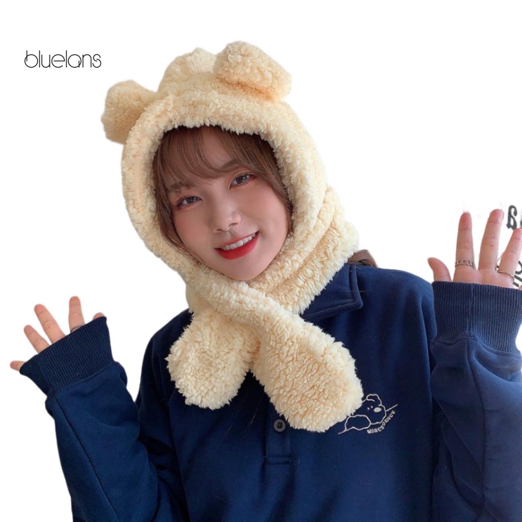 Mũ Beanie Kèm Khăn Choàng Cổ 2 Trong 1 Màu Trơn Chống Trượt Thời Trang Thu Đông Cho Nữ