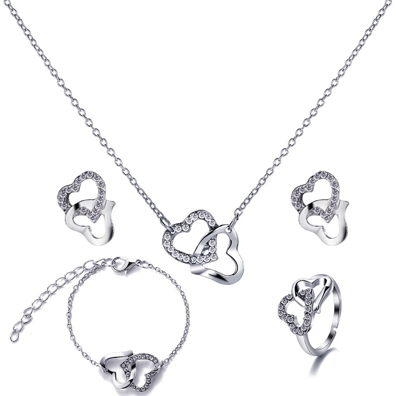 Ygt Bộ Trang Sức Vòng cổ / Nhẫn / Vòng Tay Mạ Bạc Đính Đá Zircon Tinh Tế Cho Nữ