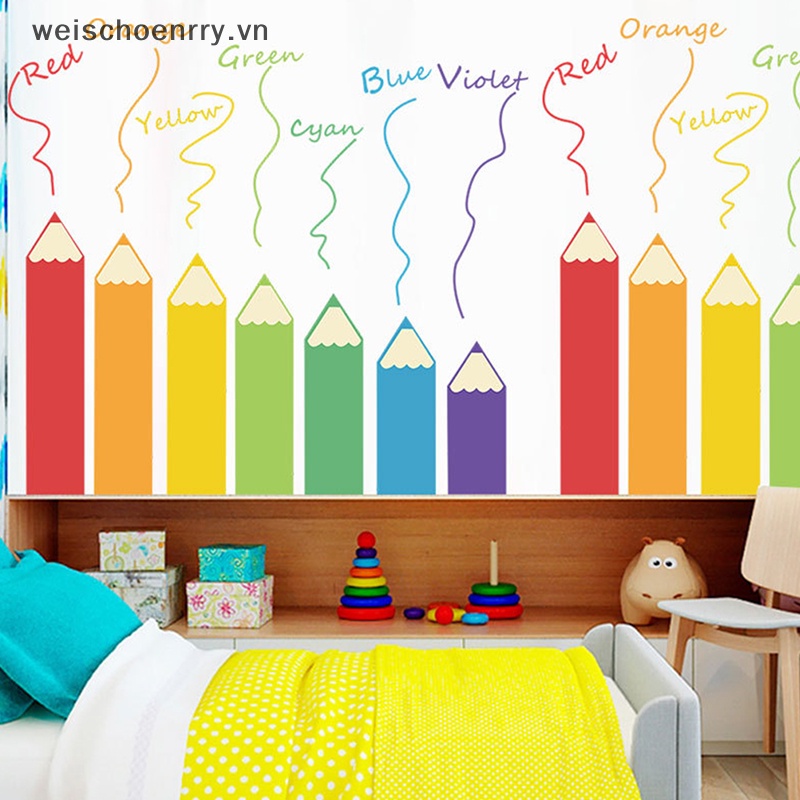 Giấy Dán Tường Hình Bút Chì Nhiều Màu Sắc Dùng Trang Trí Lớp Mẫu Giáo