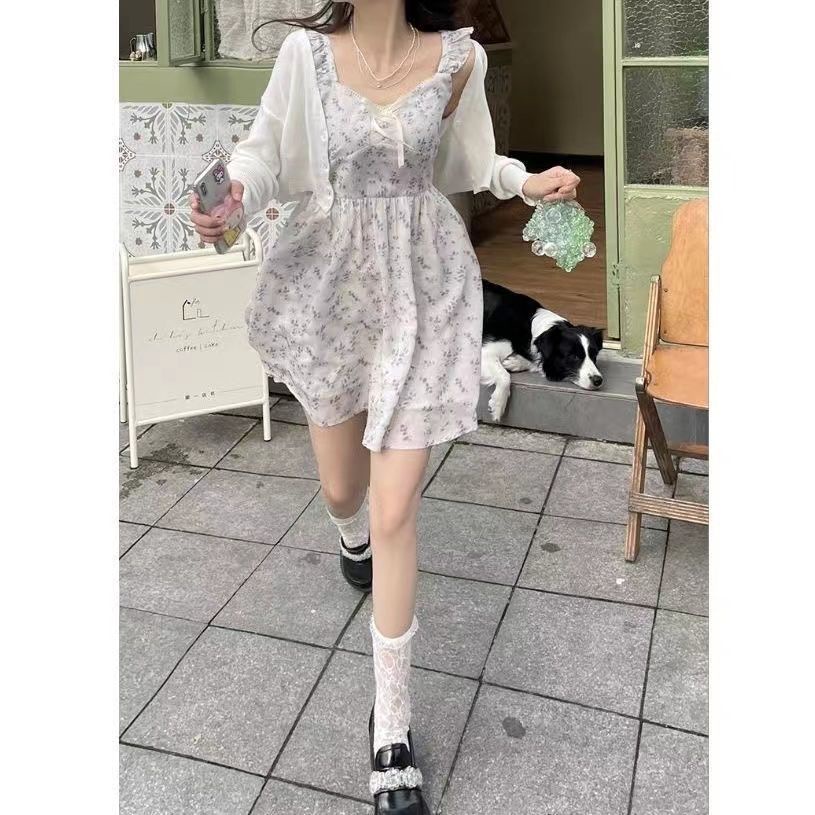 Đầm Voan Hai Dây Dáng Ôm In Hoa Thời Trang Mùa Hè Dành Cho Nữ