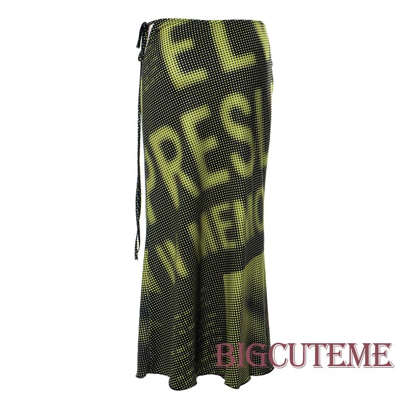 Chân Váy Dài Eo Cao Buộc Dây In Chữ Thời Trang Mùa Hè Cho Nữ