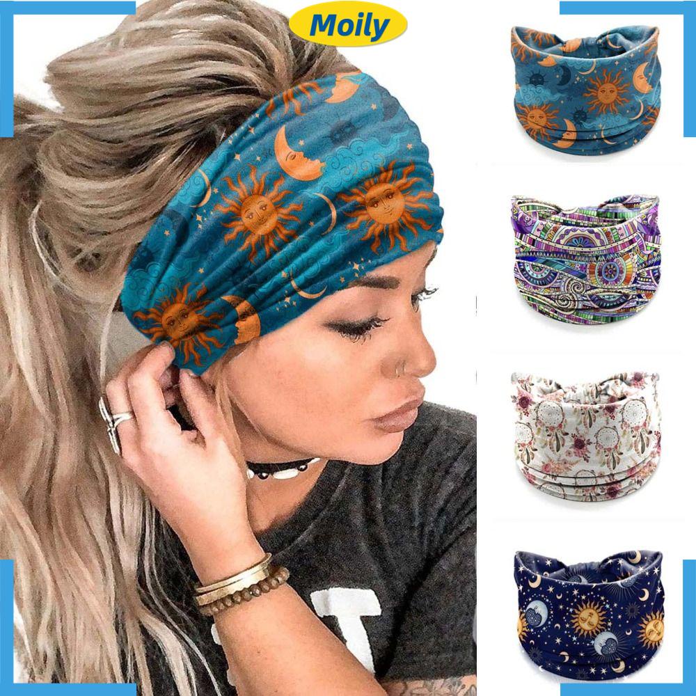 Băng Đô Bản Rộng Thắt Nút In Họa Tiết Hoa / Ngôi Sao Phong Cách Boho Cổ Điển Dùng Tập Yoga