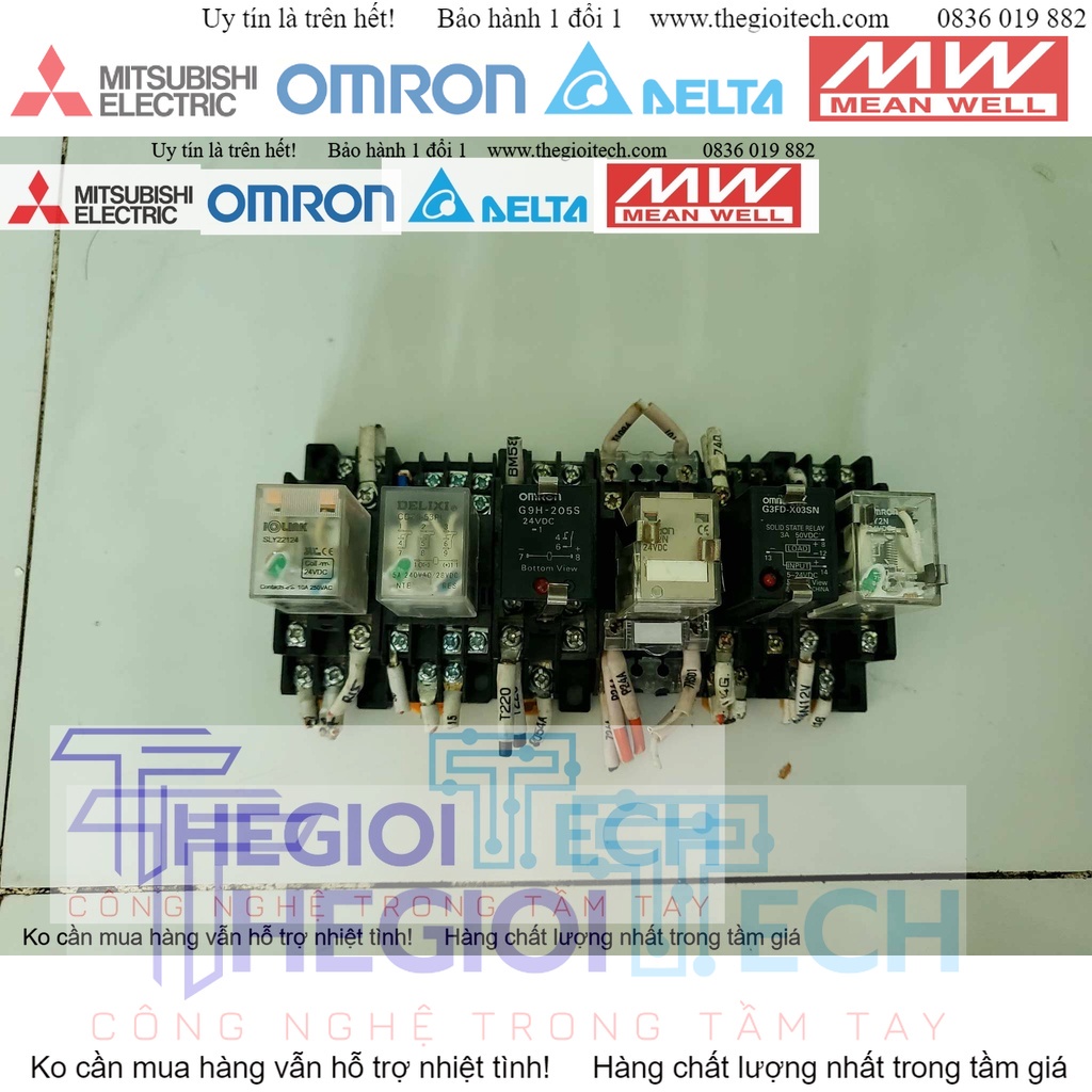 Rơ le Relay trung gian 24VDC 8 chân 14 chân và đế Relay Omron hàng used Rơle Relay Omron Delixi Weidmuller Iolink kèm đế