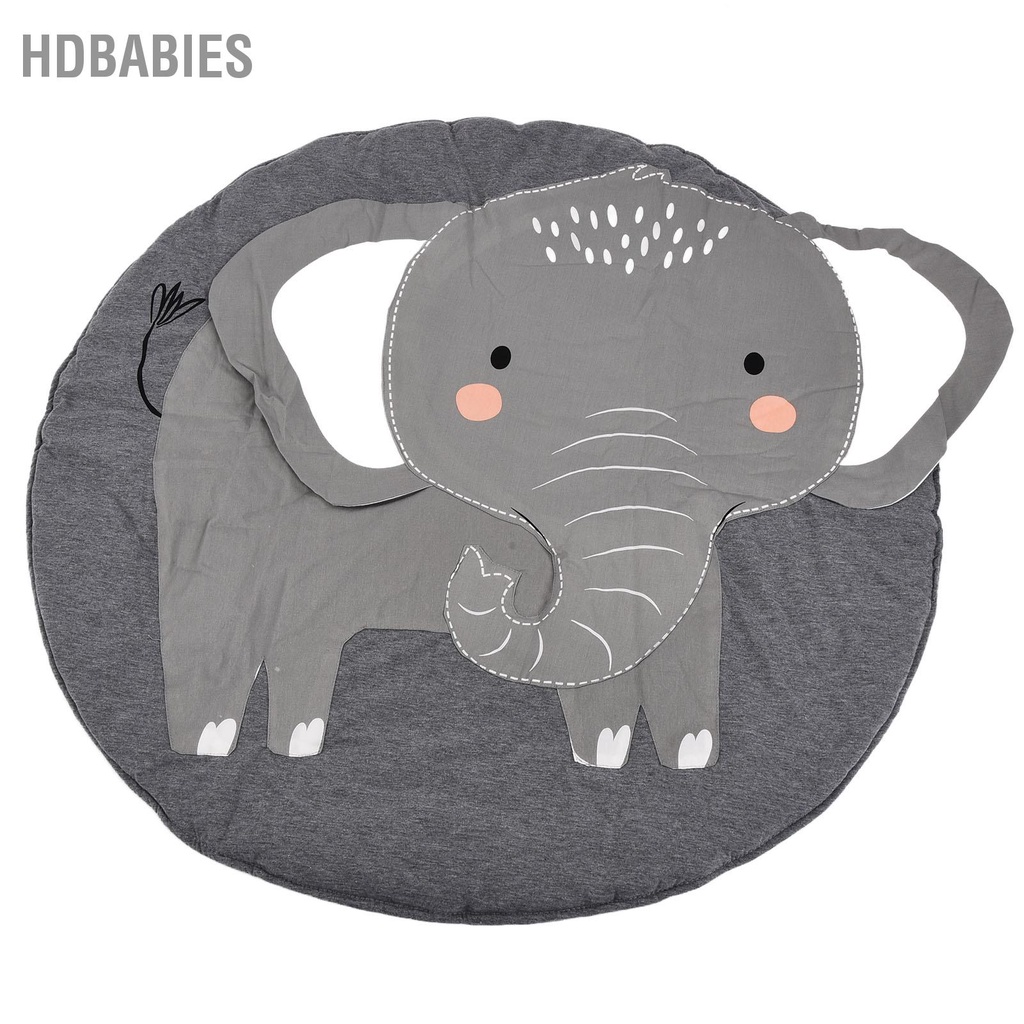 HDbabies Thảm Chơi Cho Bé Hình Tròn Hoạt Họa Tiết Con Voi Bông Mềm Trang Trí Tập Bò Trẻ Em