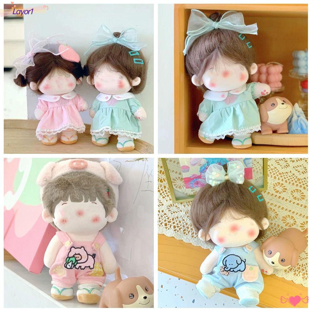 Set 1 Bộ Quần Áo Bằng Cotton Phối Ren Màu Hồng / Xanh Dương Kích Thước 10CM 20CM Xinh Xắn Cho Búp Bê