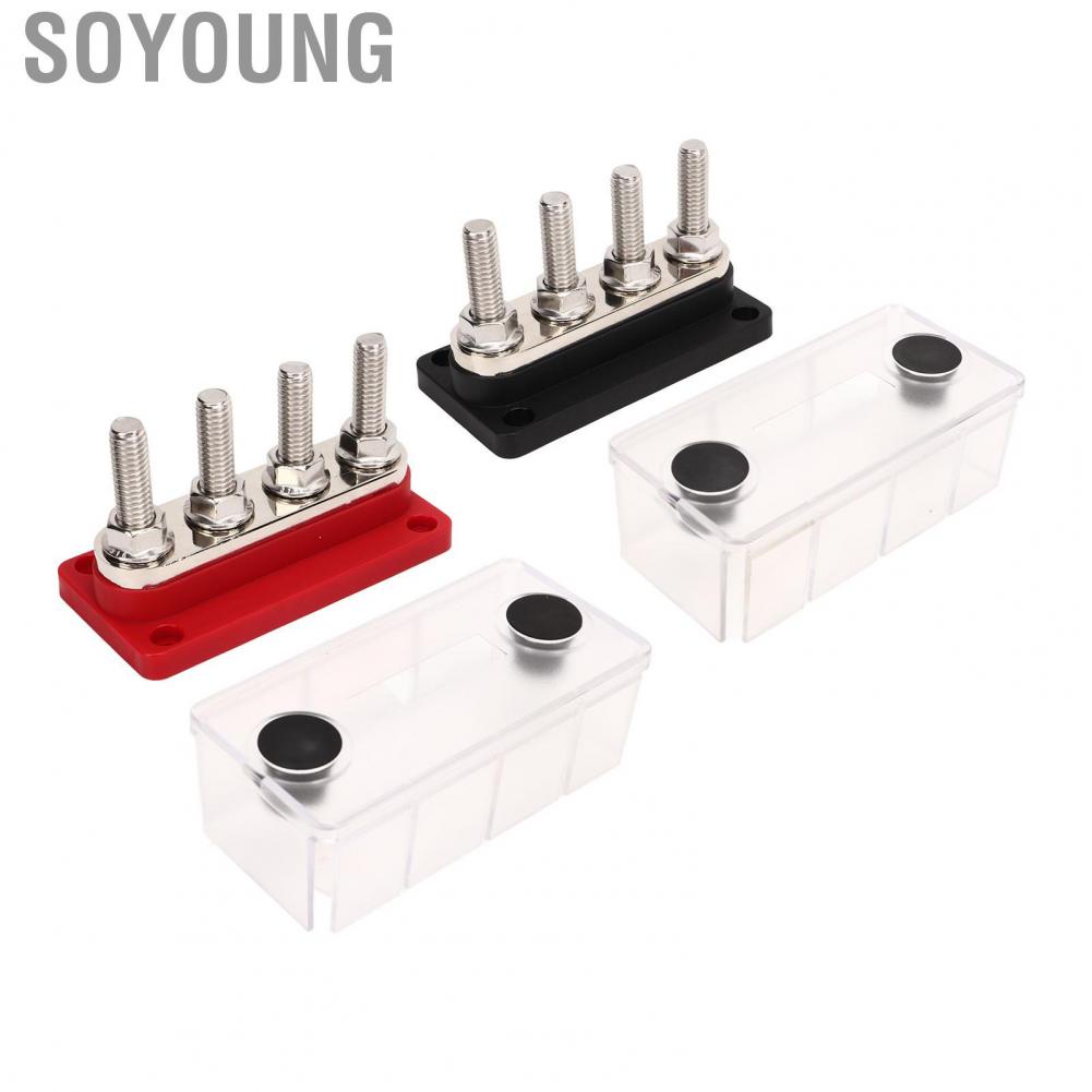 Soyoung 4 Post Power Distribution Block 3/8inch M10 Studs  Bus Bar with Cover DC12V to 48V 300A for Cars Boats RVs