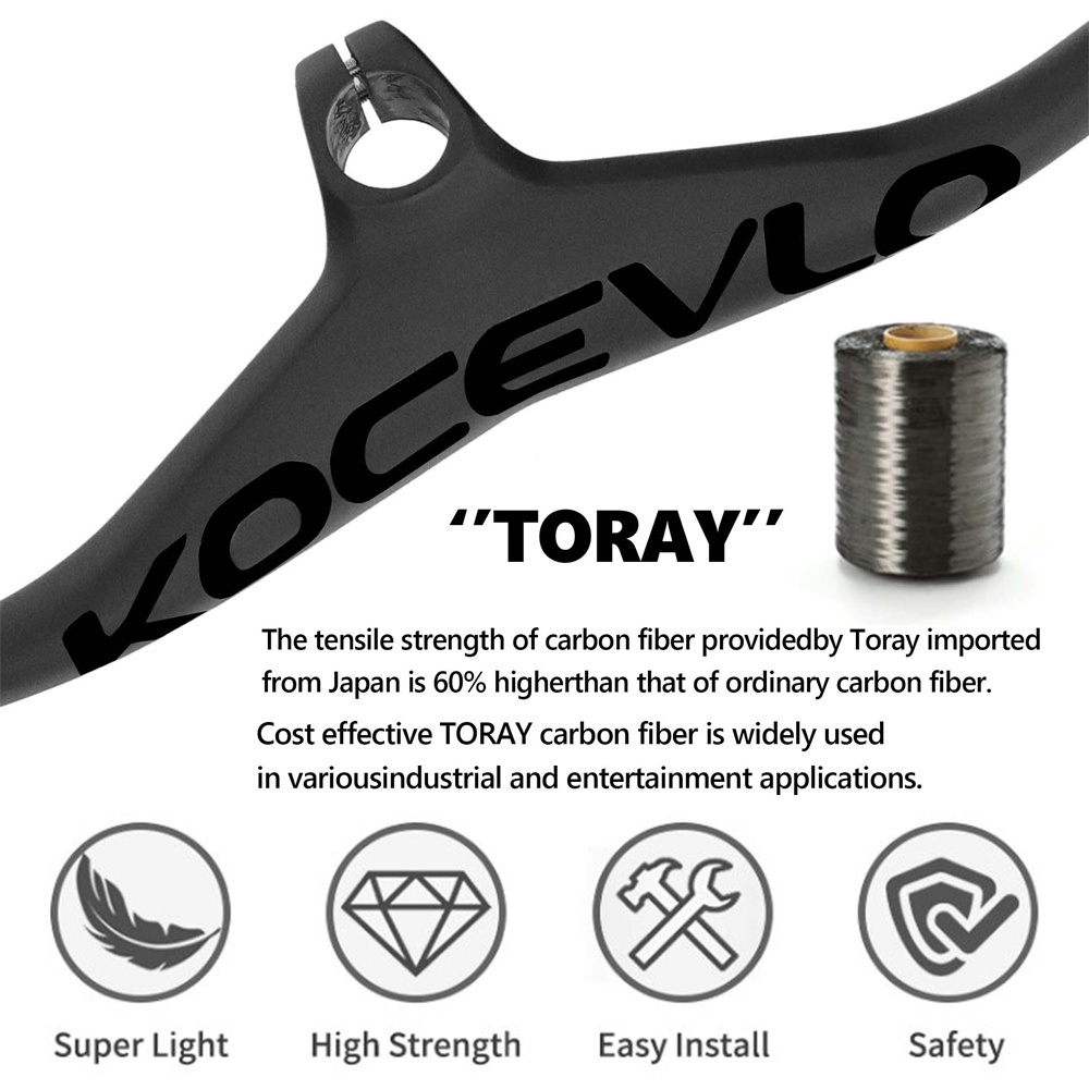Tay Lái Xe Đạp Màu Đen Nhám Bằng Sợi Carbon Kominelo Xoay 17 Độ 28.6mm
