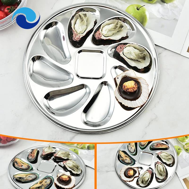 Bộ 4 Đĩa Đựng Thức Ăn Bằng Thép Không Gỉ Hình Vỏ Sò 8 Ngăn Cho Oyster