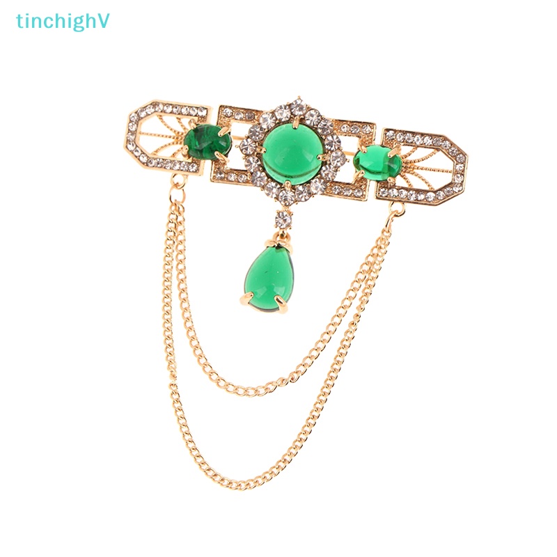 Ghim Cài Áo Đính Đá Phối Dây Xích Tua Rua Phong Cách Cổ Điển Thời Trang Sang Trọng Cho Nữ