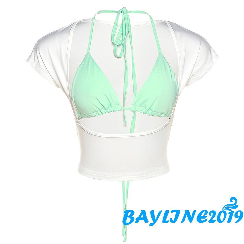 Áo Croptop Tay Ngắn Màu Sắc Đơn Giản Thời Trang Mùa Hè Cho Nữ