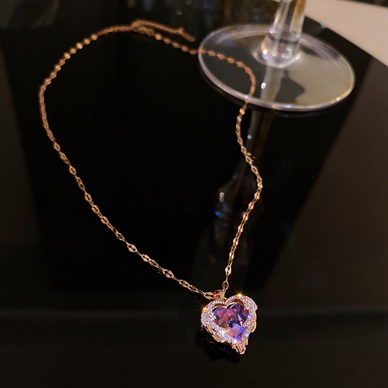 Ygt Vòng cổ Thép Titan Mặt Trái Tim Đính Đá Zircon Sang Trọng Cho Nữ