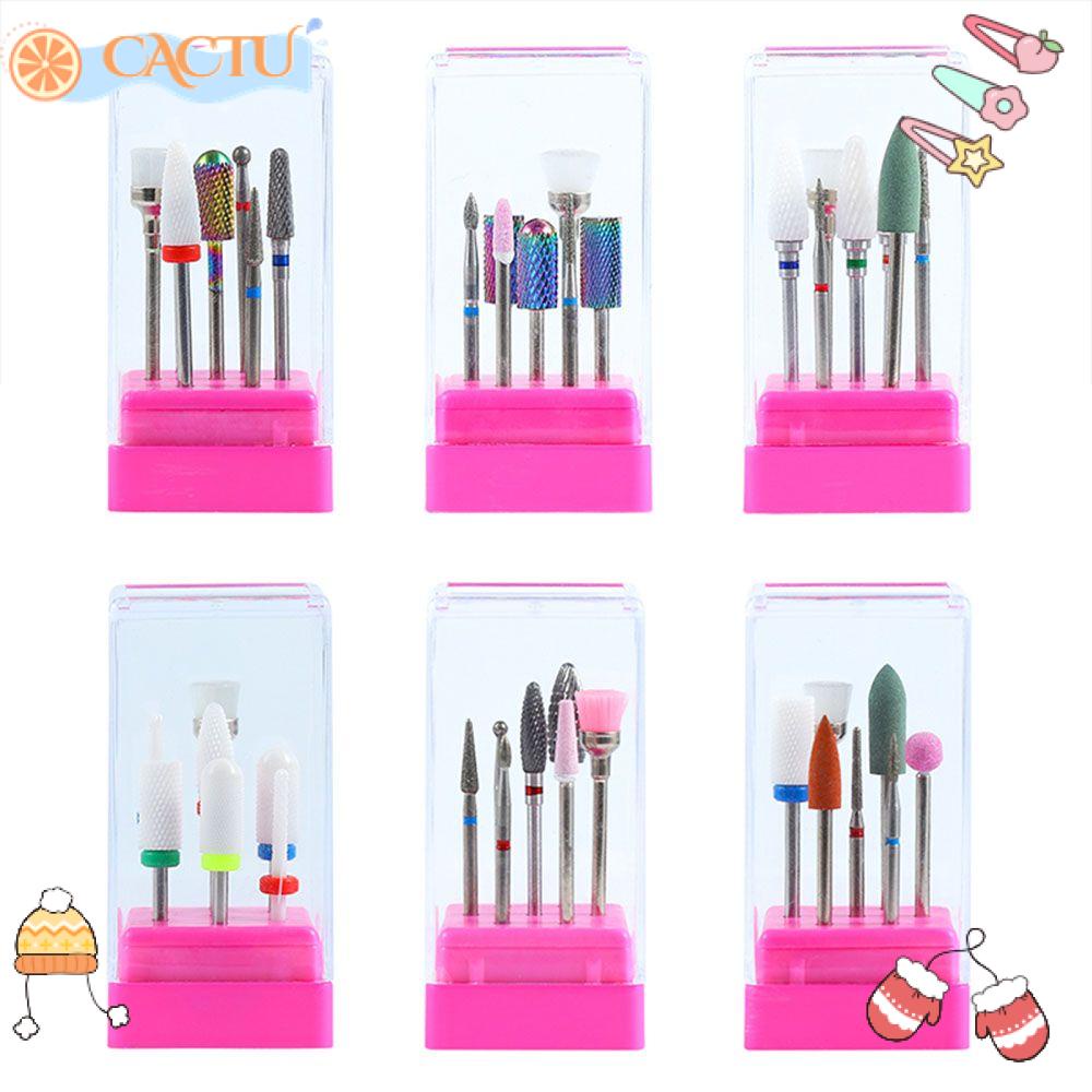 CACTU Bộ 7 Mũi Khoan Móng Tay Bằng Sứ Kèm Hộp Đựng