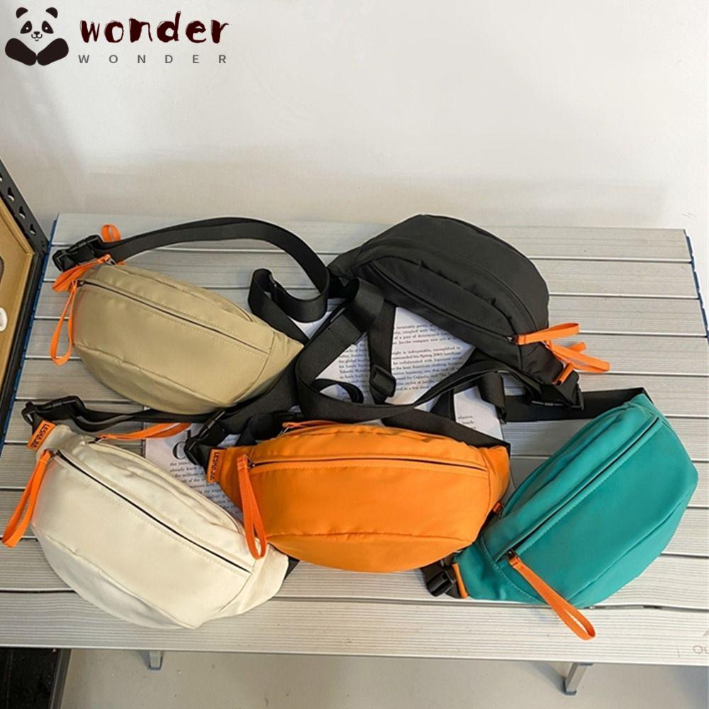 WONDER Túi Đeo Chéo Ngực Nylon Màu Trơn Chống Nước Nhiều Màu Sắc Thời Trang Cho Nam Nữ