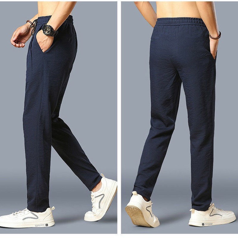 Quần Dài Thể Thao Vải Lụa Lạnh Màu Sắc Đơn Giản Dáng Rộng Co Giãn Tốt Thoáng Khí Thoải Mái Cho Nam