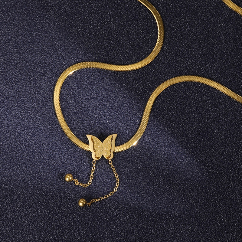 Ygt Vòng Cổ Choker Dây Xích Bằng Thép Không Gỉ Mặt Hình Cánh Bướm Màu Vàng Kim Vintage Cho Nữ