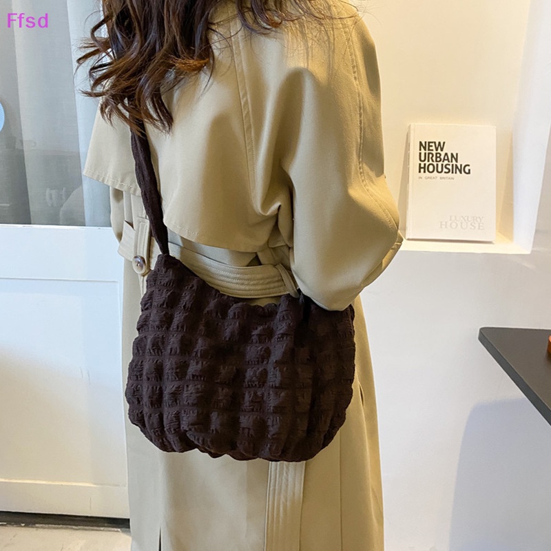 {Ffsd} Túi Xách Tote Xếp Ly Chần Bông Cotton Sức Chứa Lớn Họa Tiết Kẻ Sọc Thời Trang Cho Nữ * Bán Chạy