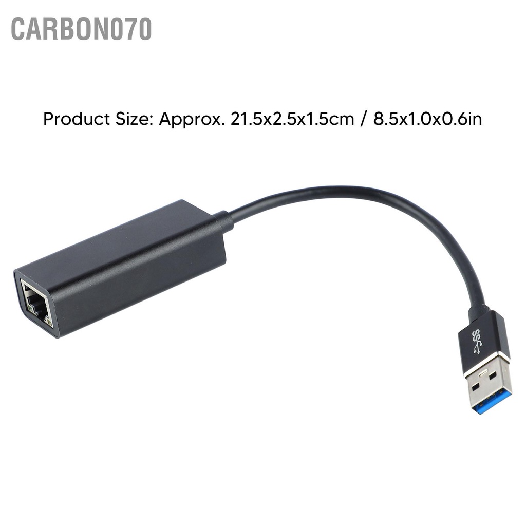 Carbon070 Bộ chuyển đổi USB C sang Ethernet với cáp Gigabit Type RJ45 nhẹ cho máy tính bảng màu đen