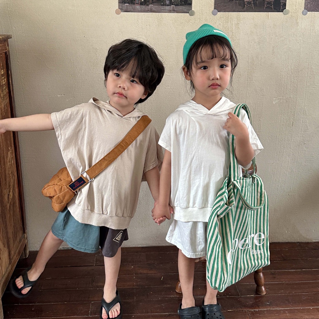Bộ Đồ Thể Thao Có Mũ Trùm Dáng Rộng Phong Cách Mới Mùa Hè Cho Bé Trai Và Bé Gái