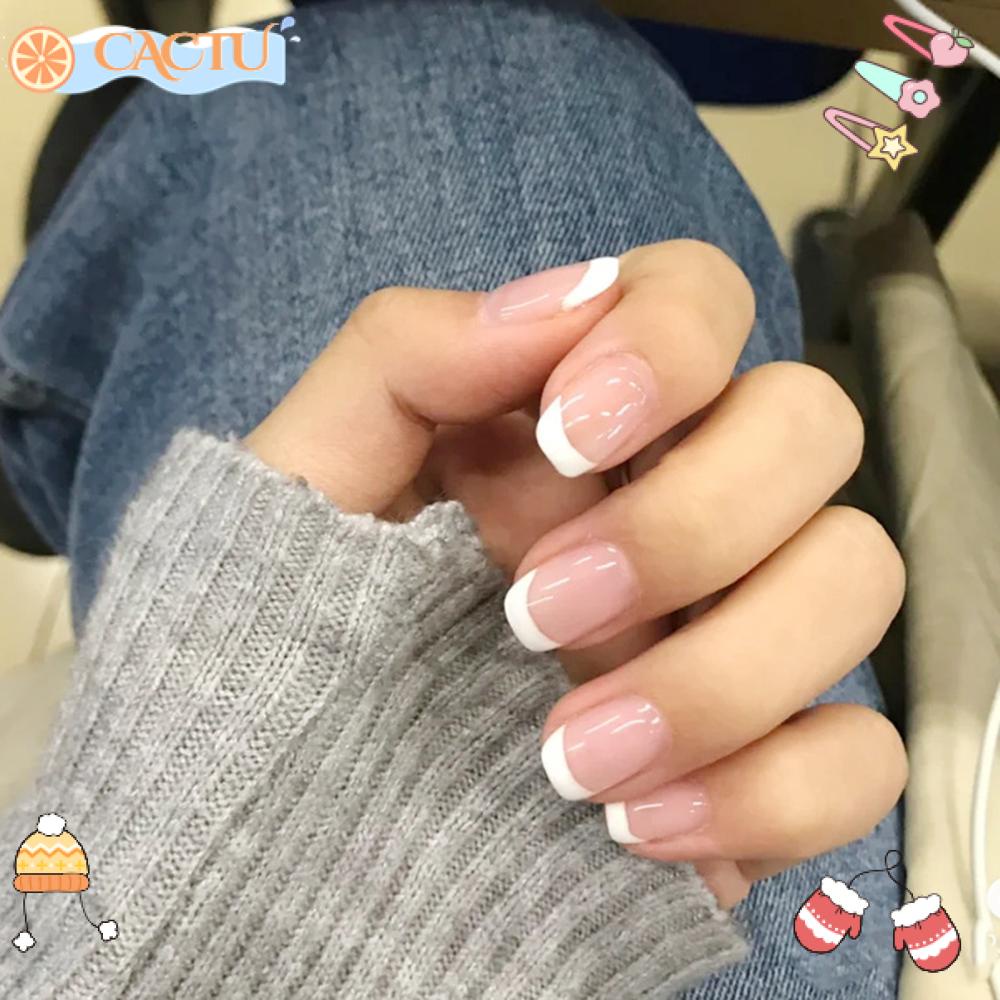CACTU Hộp 24 Móng Tay Giả Che Phủ Toàn Diện Phong Cách Pháp Cho Nữ