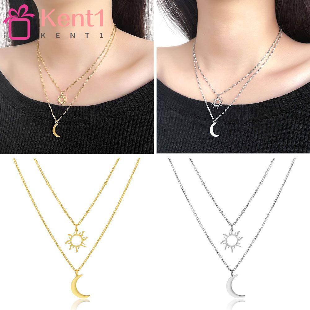 KENT1 Vòng cổ Nhiều Lớp Mặt Hình Mặt Trăng / Mặt Trời / Mặt Trời Bằng Thép Không Gỉ Thời Trang Cho Nữ