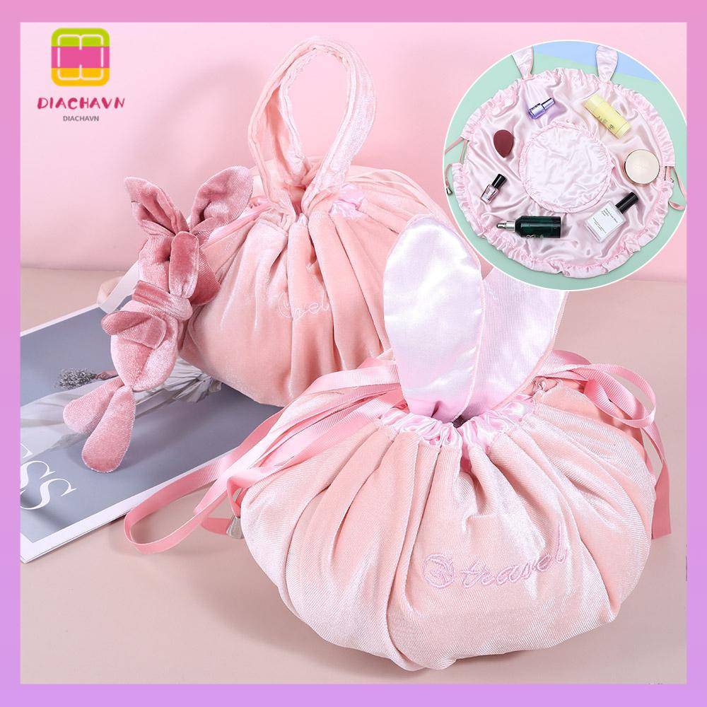 DIACHAVN Túi Đựng Mỹ Phẩm Bằng Vải Nhung Hình Tai Thỏ Xinh Xắn