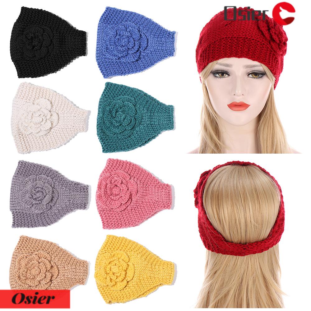 OSIER1 Băng Đô Cài Tóc Bản To Đính Hoa Ấm Áp Cho Mùa Đông