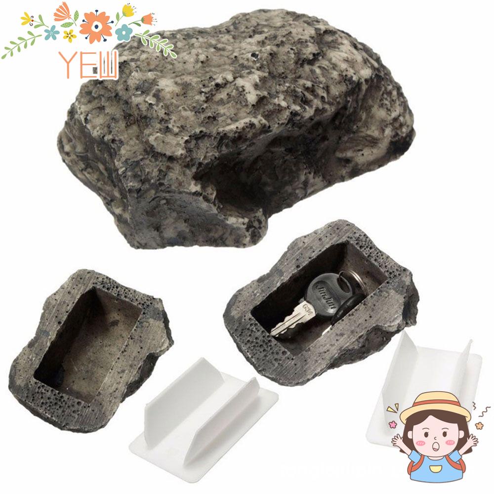 YEW Set 2 Hộp Đựng Chìa Khóa Trốn Tìm Bằng Nhựa Resin Hình Viên Đá Màu Xám Dùng Ngoài Trời