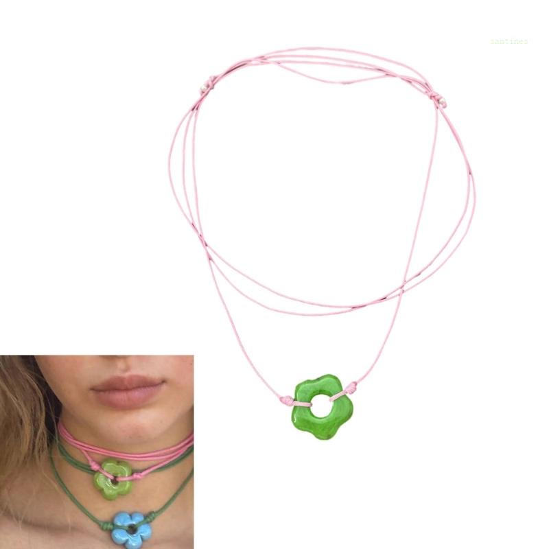 Vòng Cổ Choker Bằng Resin Mặt Hoa Thắt Nút Tự Do Thời Trang Có Thể Điều Chỉnh Cho G
