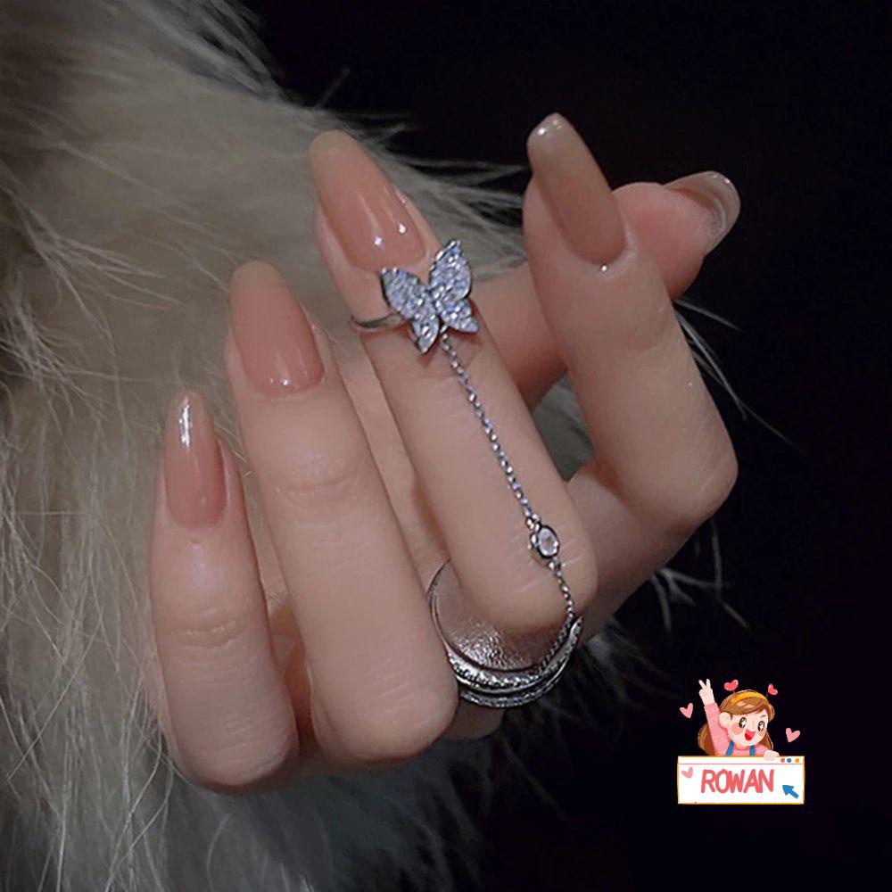 ROWANS Nhẫn Hình Bướm Nhiều Lớp Màu Sắc Bạc Phong Cách Punk Harajuku