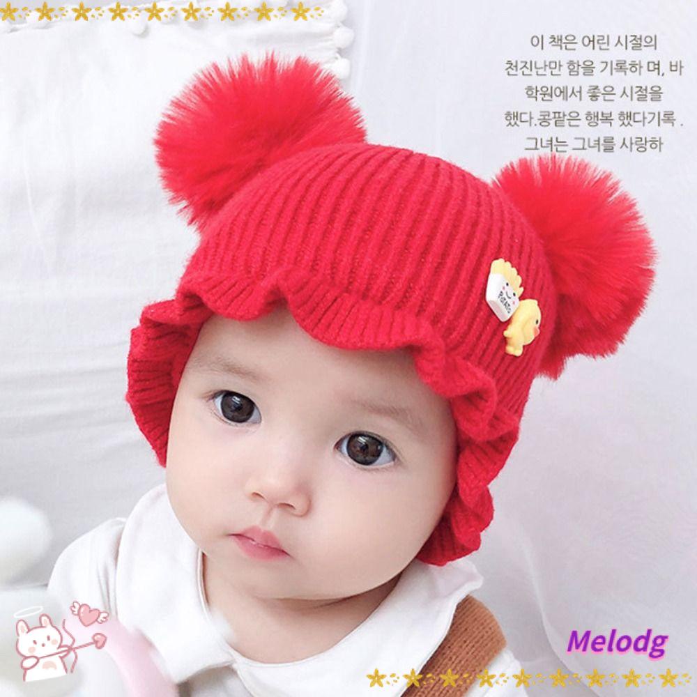 MELODG Mũ Len Trùm Tai Đính Quả Bông Dễ Thương Cho Bé