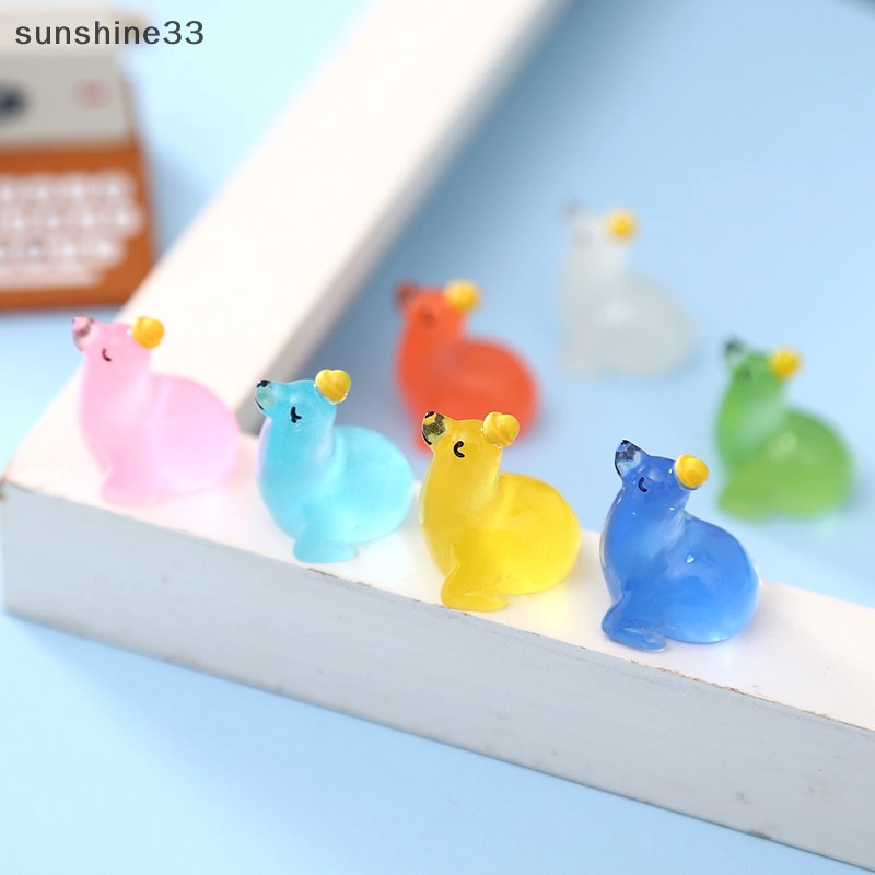 Bộ 2 Tượng Trang Trí Mini Hình Chú Chó Biển Hoạt Hình Màu Dạ Quang