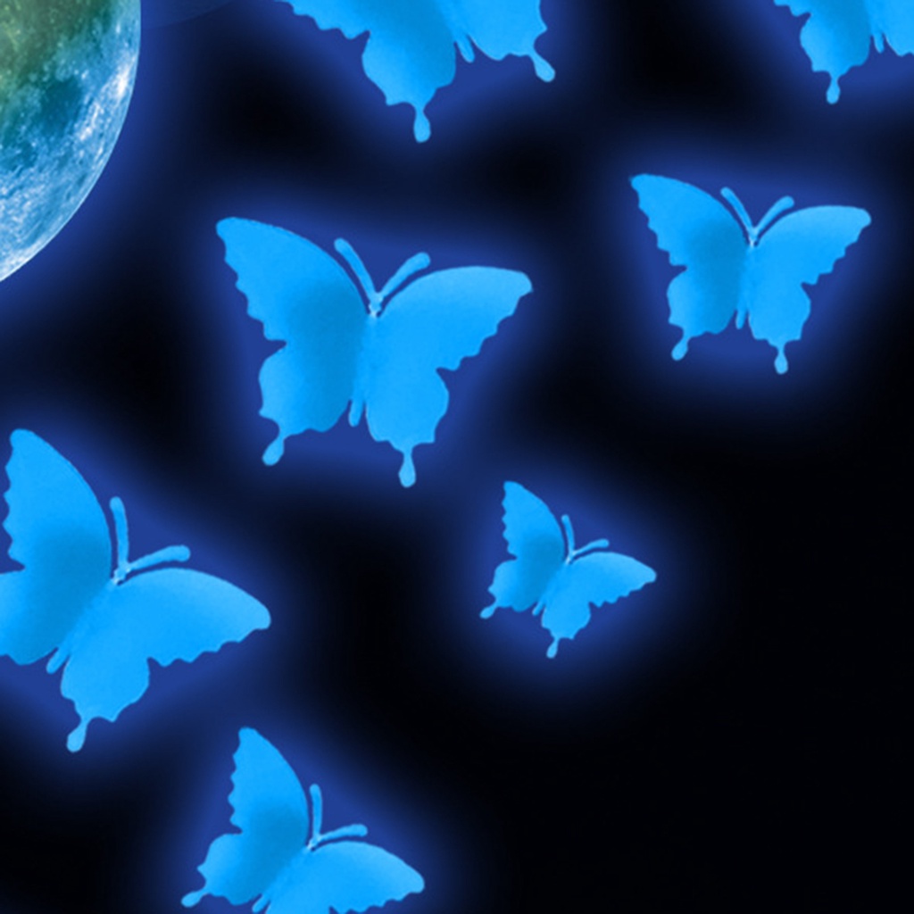 Bộ 13 Miếng Dán Tường Hình Bướm Mặt Trăng Bằng PVC Ba Chiều Màu Dạ Quang Trang Trí Nhà Cửa