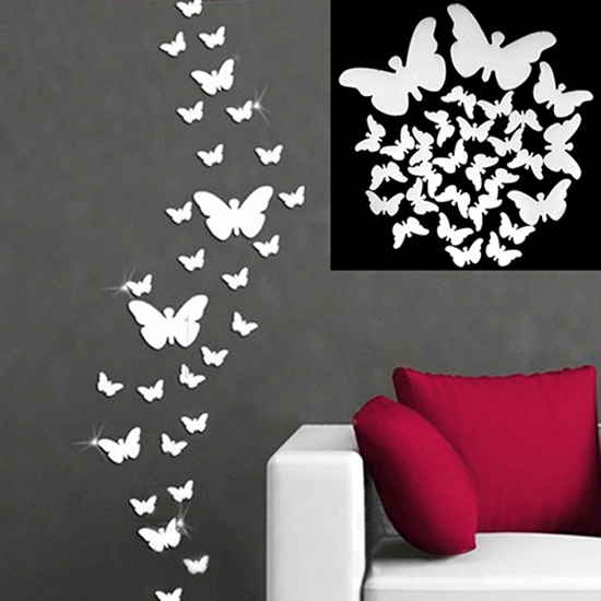 Miếng Dán Tường Tráng Gương Hình Cánh Bướm Lớn Trang Trí Nhà Cửa
