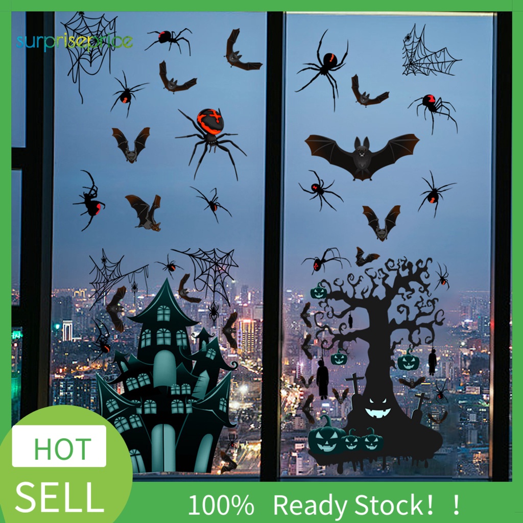 Set 4 Miếng Dán Tường Trang Trí In Hình Nhện 3D Phong Cách Halloween Có Thể Tháo Gỡ