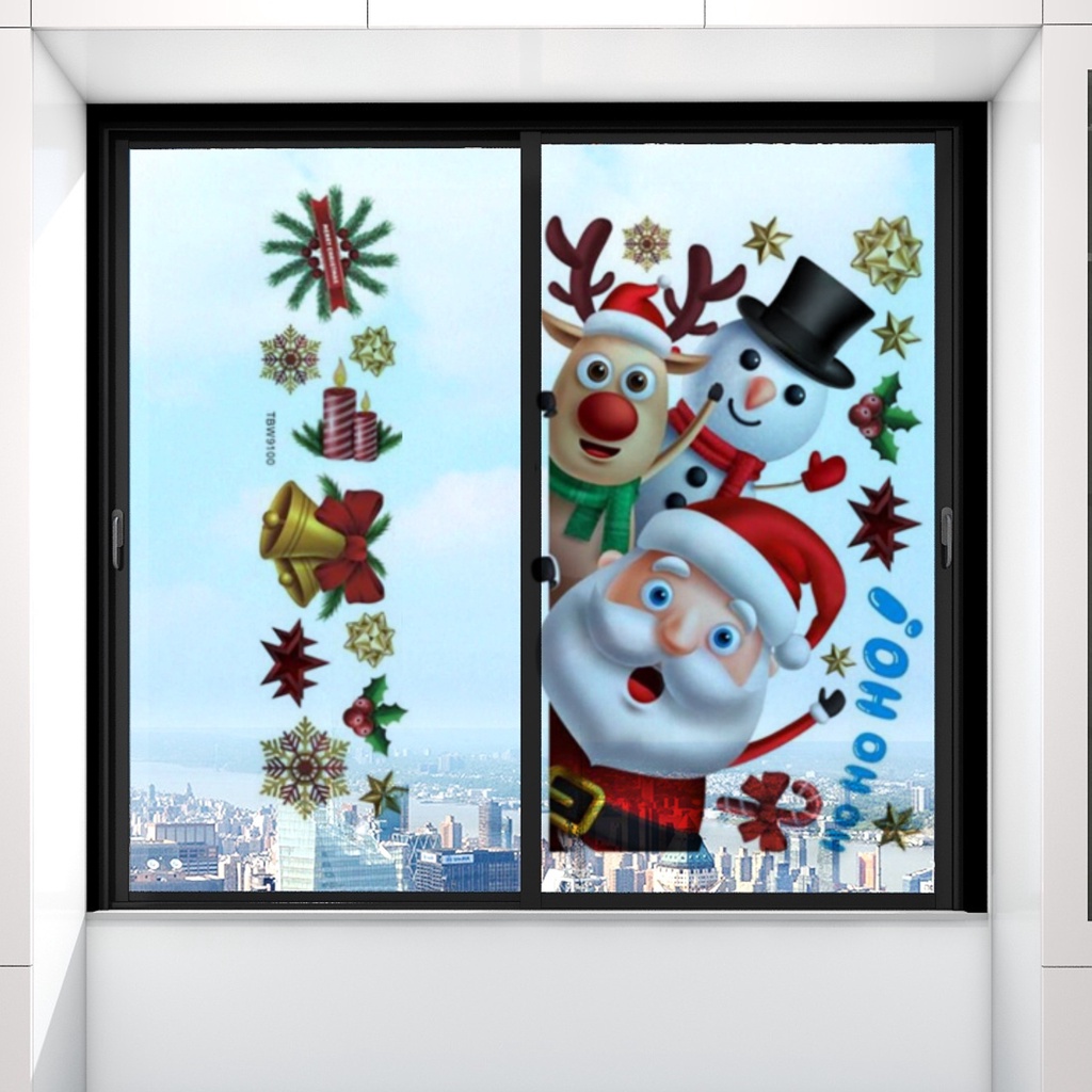 (Bất Ngờ) Đề Can Dán Tường Tự Dính Không Cặn Họa Tiết Người Tuyết Giáng Sinh Hoạt Hình Trang Trí Cửa Sổ
