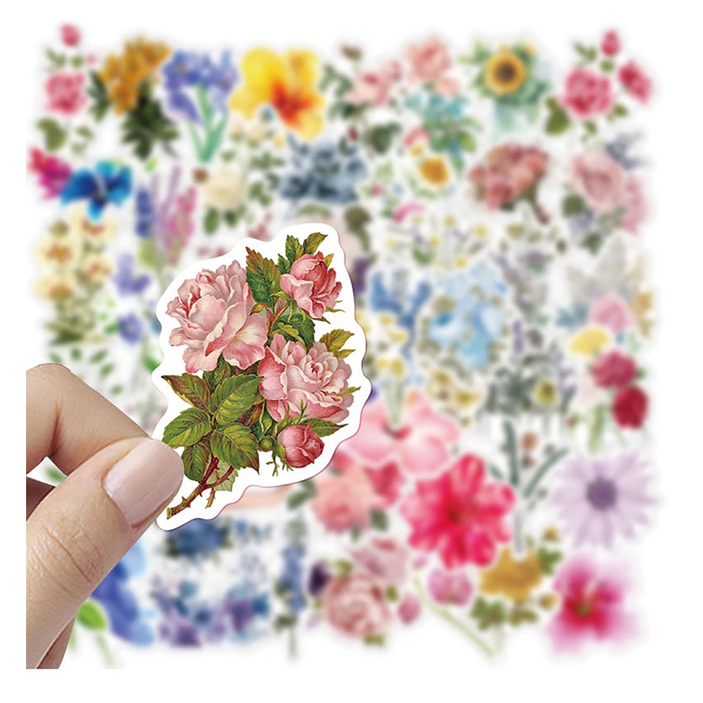 Túi 50 Miếng Dán Bằng PVC Chống Thấm Nước In Họa Tiết Hoa Đa Năng Cho Thanh Thiếu Niên