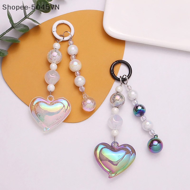 [Hàng Có Sẵn] Bộ Phụ Kiện Hạt Acrylic Trái Tim Màu Sắc Nổi Bật Trang Trí Móc Khóa / Túi Xách (H)