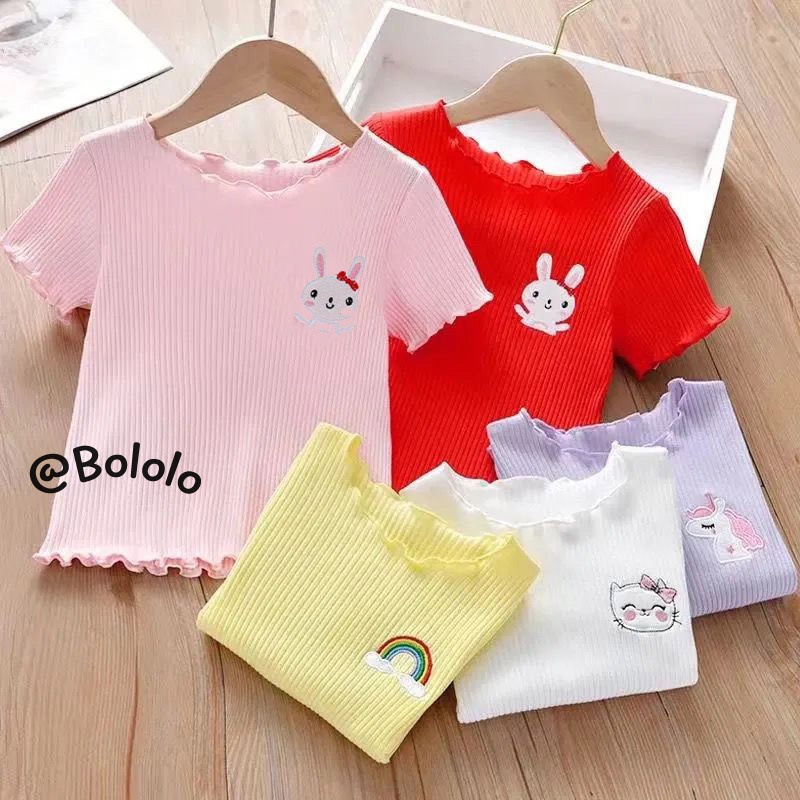Bololo Áo Thun Tay Ngắn Màu Sắc Đơn Giản Phong Cách Hàn Quốc Cho Bé Gái