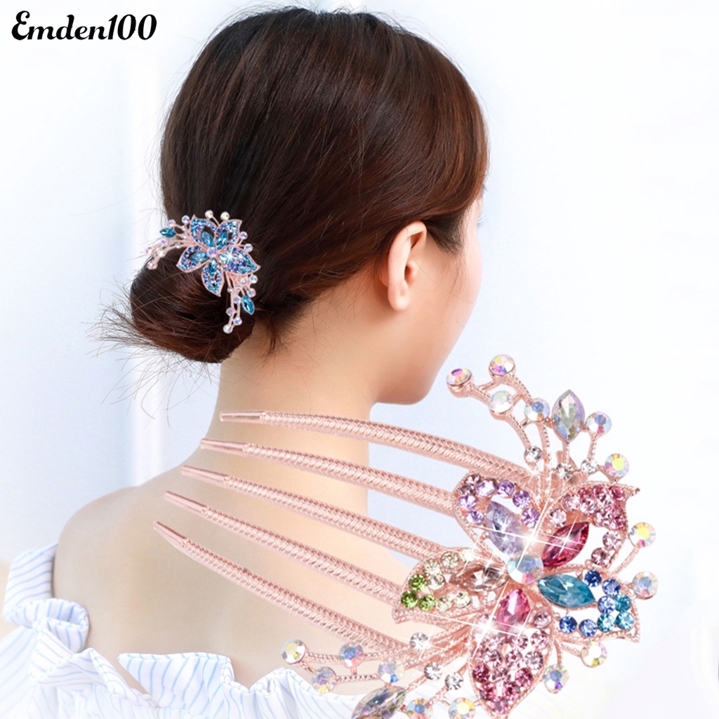 Lược Cài Tóc Đính Đá Hình Hoa Lá Xinh Xắn Cho Nữ